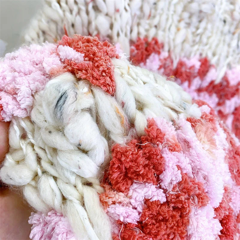 Women Multi Color Floral Handmade Warm Chunky Knit Cardigan Thick Loose Sweater