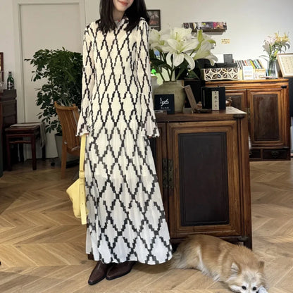 JIAMI Flared Long Sleeve Vintage Lingerie Pleated Dress