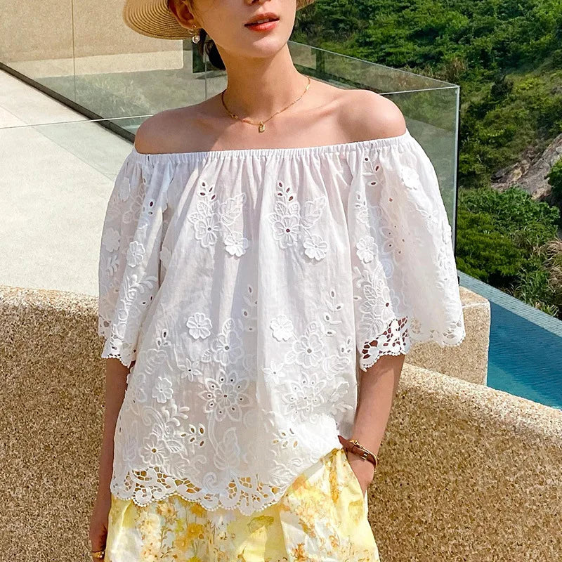 Off The Shoulder Floral Embroidered Boho Blouse