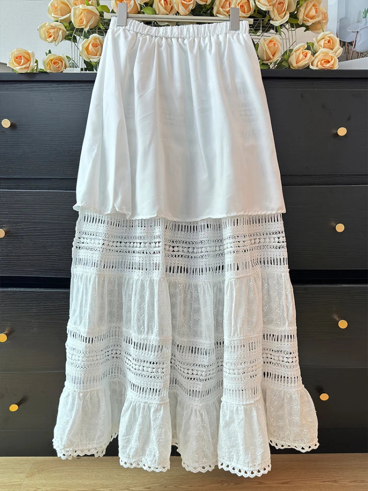 JIAMI White Lace Bohemian Midi Skirt