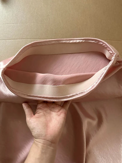 Thick Glossy Satin Midi Skirt Elegant Quiet Luxury Basic High-Waist Skirt or All Seasons