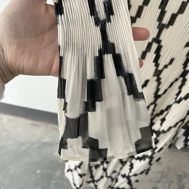 JIAMI Flared Long Sleeve Vintage Lingerie Pleated Dress