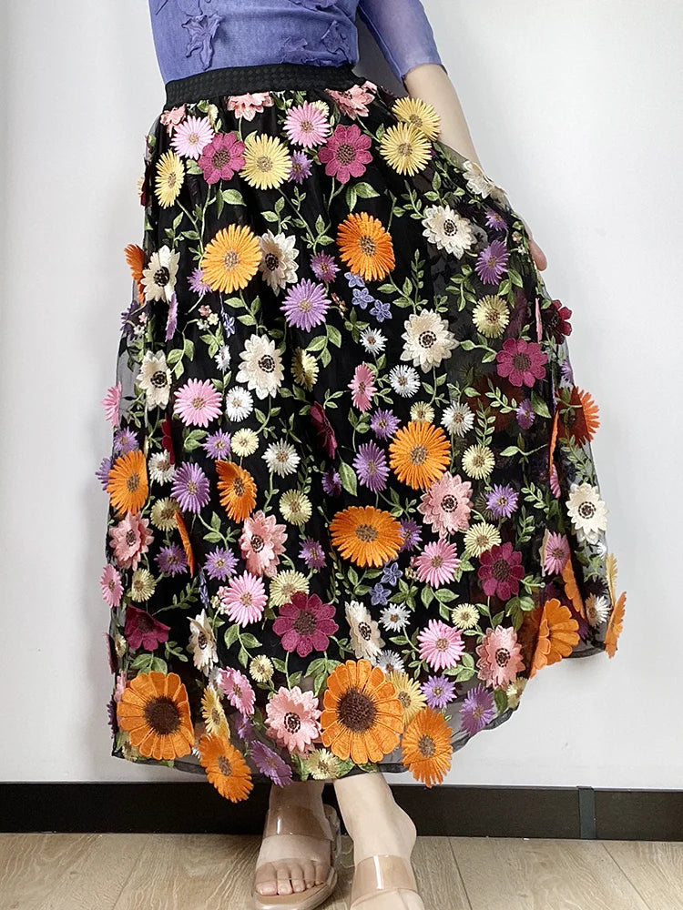 JIAMI 3D Floral High-rise Multi color Skirt