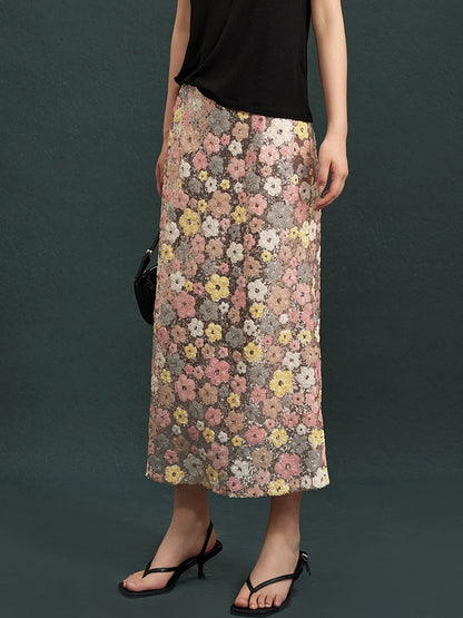 JIAMI Sequin Flower Midi Skirt