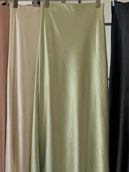 Thick Glossy Satin Midi Skirt Elegant Quiet Luxury Basic High-Waist Skirt or All Seasons