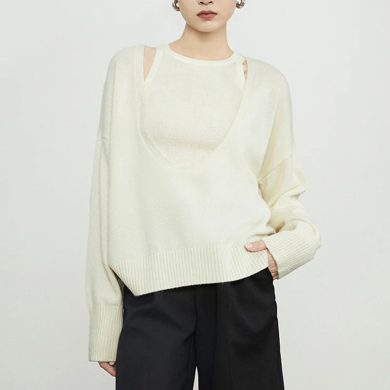 Minimalist Style Loose Fit Wool Blended Knitted Jumper