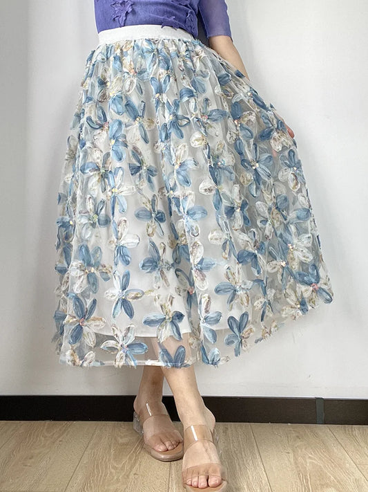 JIAMI 3D Flower Vintage Floral Skirt