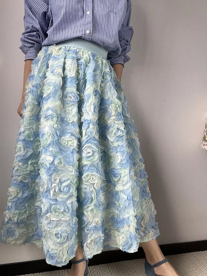 JIAMI 3D Floral Blue Maxi Skirt