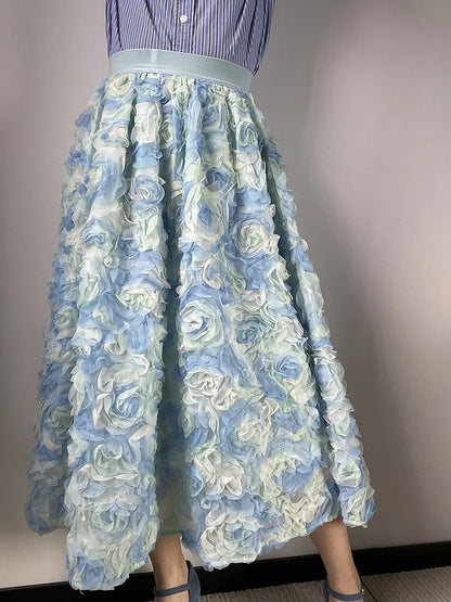 JIAMI 3D Floral Blue Maxi Skirt