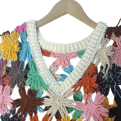 Handmade Crochet Floral v-neck Vest 2024 Women Niche Design Chic Hollow-out Colorful Sweater Outfit  Women Clothes