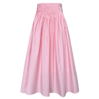 JIAMI Vintage Retro Women's Pink High Waist Pleated Midi Skirt