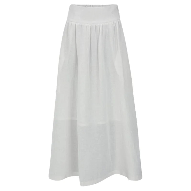 JIAMI Linen Frenchy A-line Elastic Waist Pleated Skirt