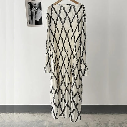 JIAMI Flared Long Sleeve Vintage Lingerie Pleated Dress