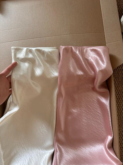 Thick Glossy Satin Midi Skirt Elegant Quiet Luxury Basic High-Waist Skirt or All Seasons
