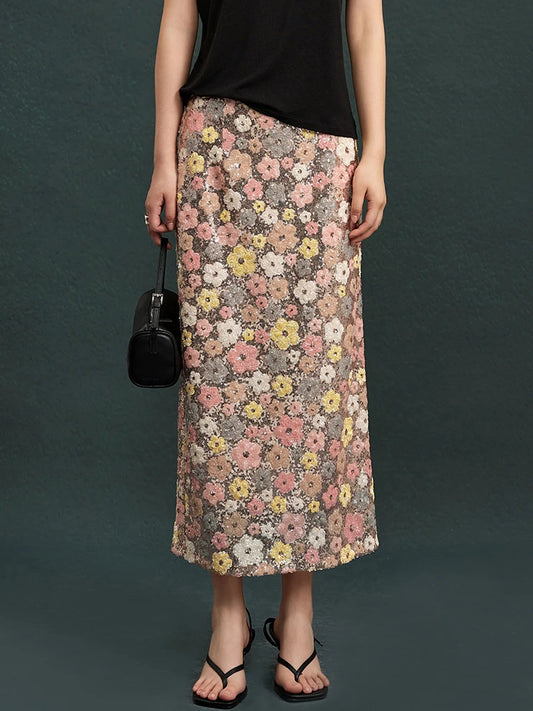 JIAMI Sequin Flower Midi Skirt