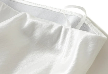 Thick Glossy Satin Midi Skirt Elegant Quiet Luxury Basic High-Waist Skirt or All Seasons