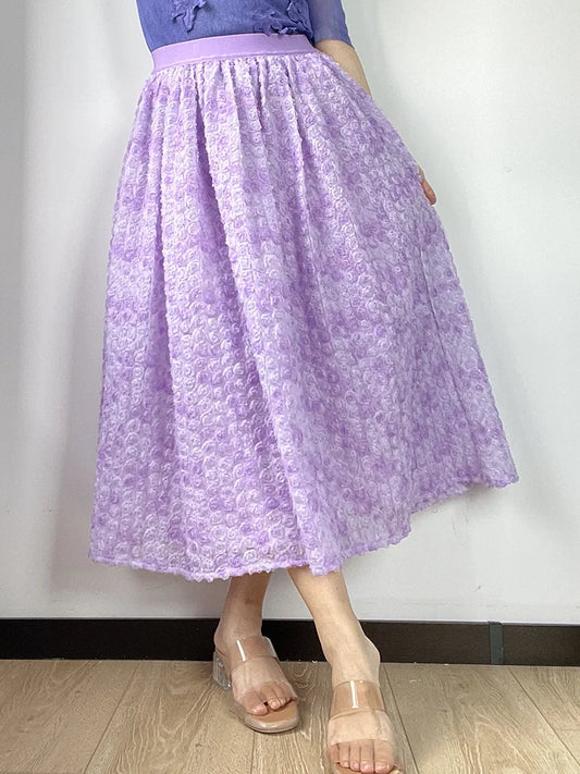 JIAMI Purple Floral Skirt with 3d Flower Decoration