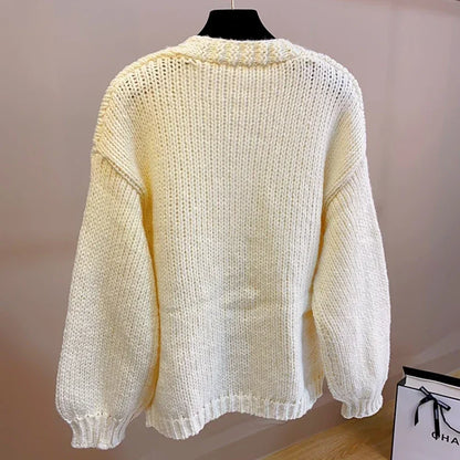 Kalamet Women Handknit Floral Vintage Apricot Cardigan Autumn Winter Knit Top with Pocket Women Sweater Clothes Knitwear C0906
