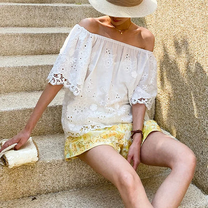 Off The Shoulder Floral Embroidered Boho Blouse