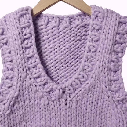 Women Handmade Purple Sweater Vest with Bow Sweater  Chunky Knitwear Sweet Warm Top