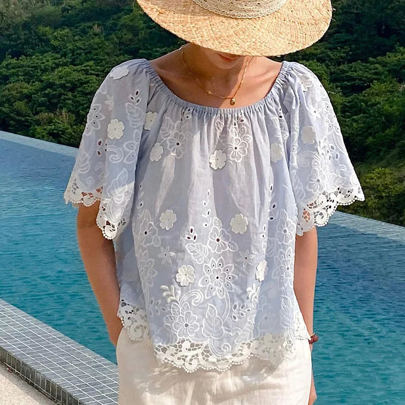 Off The Shoulder Floral Embroidered Boho Blouse