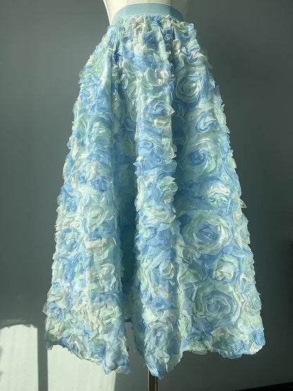 JIAMI 3D Floral Blue Maxi Skirt