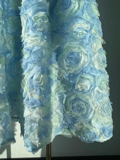 JIAMI 3D Floral Blue Maxi Skirt