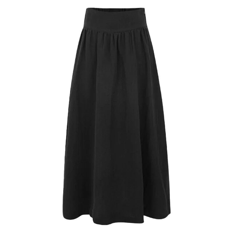 JIAMI Linen Frenchy A-line Elastic Waist Pleated Skirt