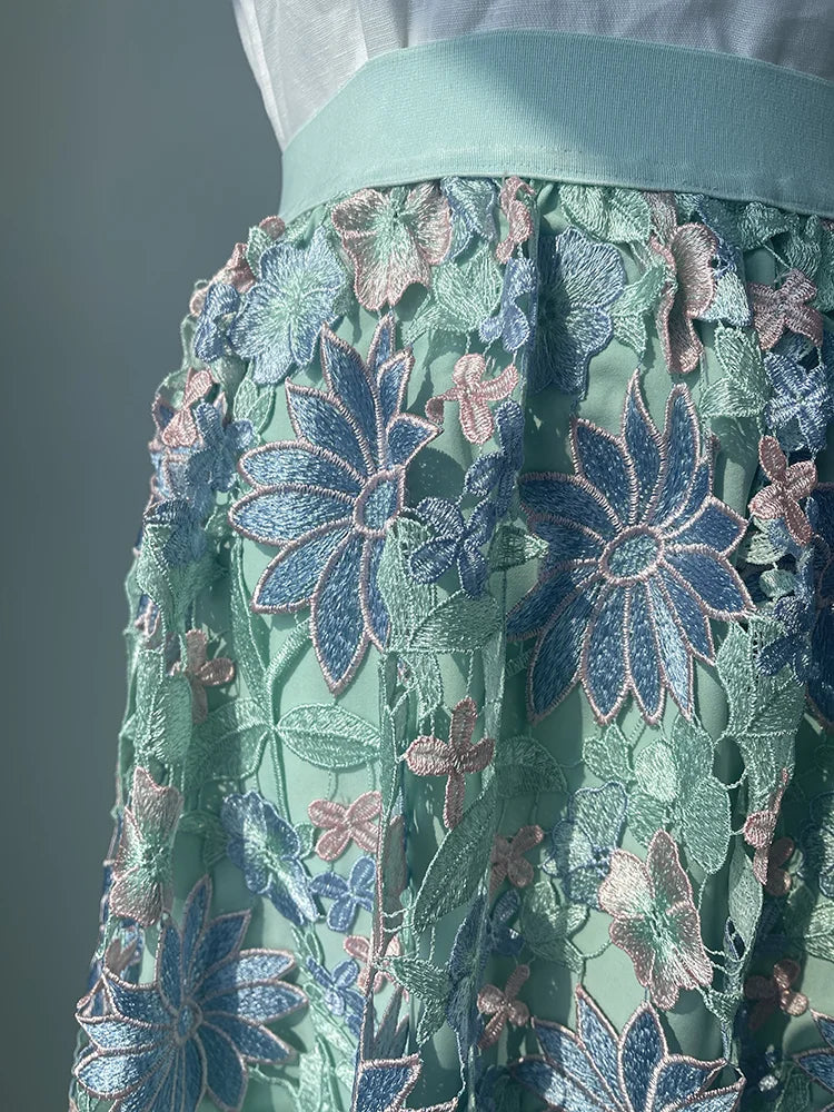 JIAMI Hollow Embroidery Vintage Long Skirt