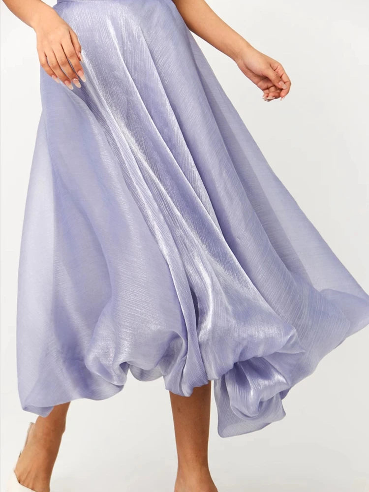 JIAMI Women Purple Silky Bubble Skirt
