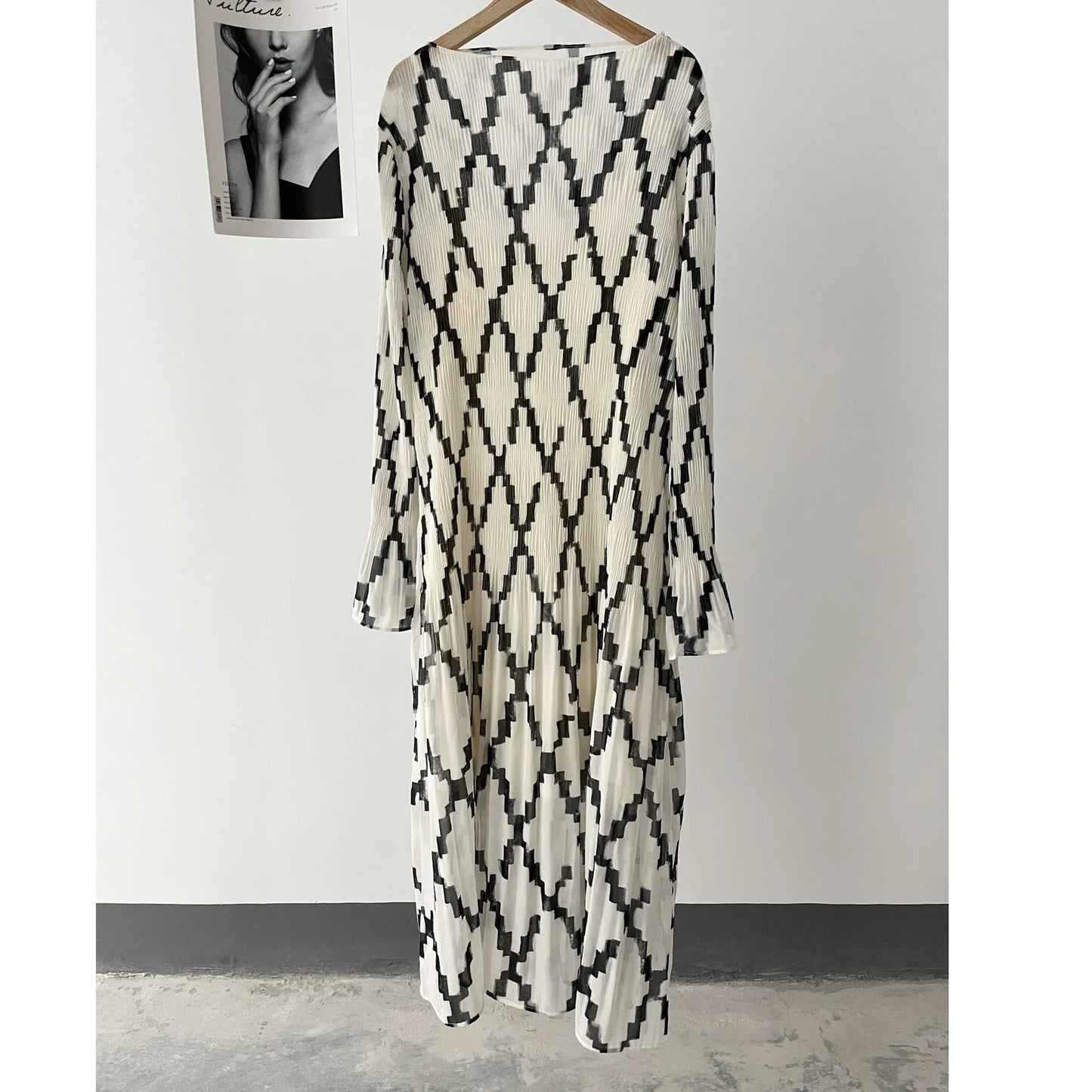 JIAMI Flared Long Sleeve Vintage Lingerie Pleated Dress