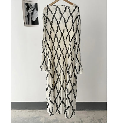 JIAMI Flared Long Sleeve Vintage Lingerie Pleated Dress