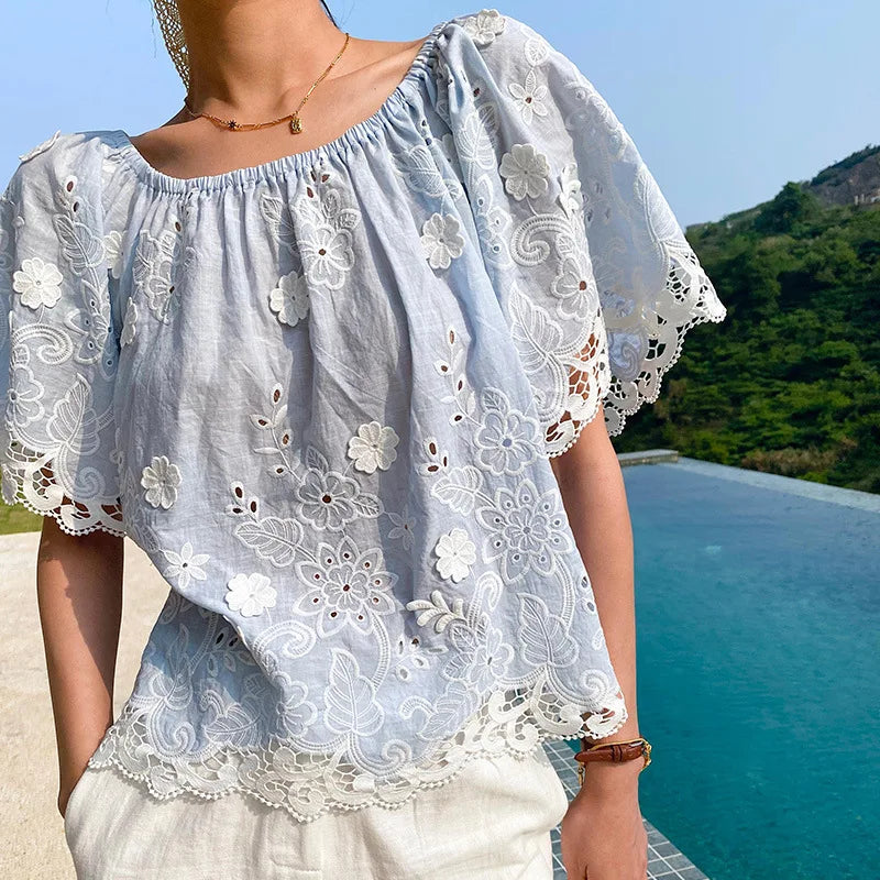 Off The Shoulder Floral Embroidered Boho Blouse