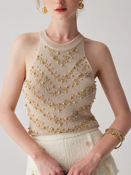 JIAMI Beaded Knit Crop Tank Top