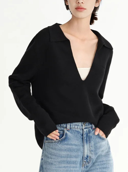 Minimalist Style Solid Color Loose Fit Sweater Jumper