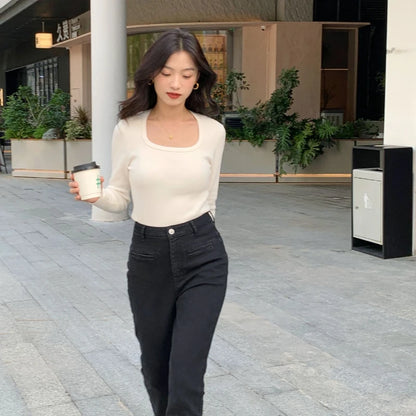 Minimalist Style Old Money Soft Square-neck Clean Cut Knitted Top