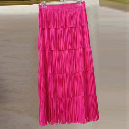 JIAMI Tiered Tassel Women Elegant Midi Skirt