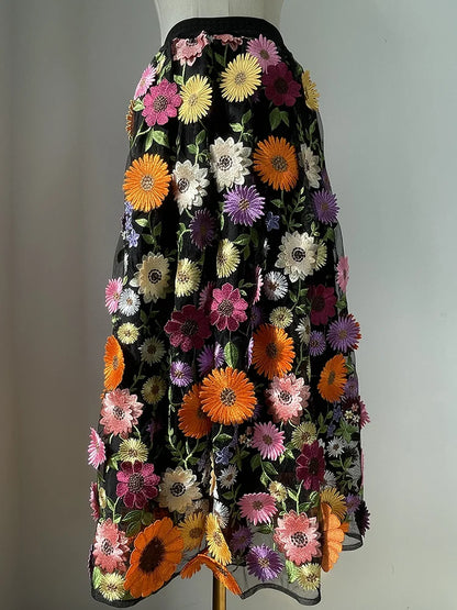 JIAMI 3D Floral High-rise Multi color Skirt