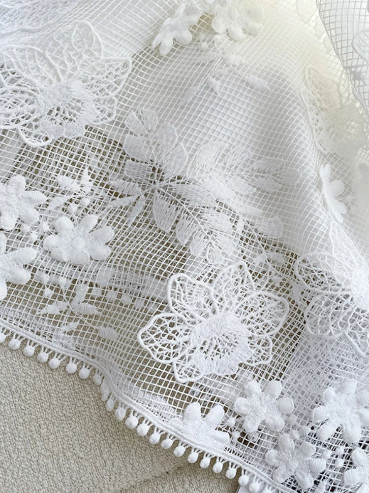 JIAMI Hollow Out White Lace High Waist Skirts